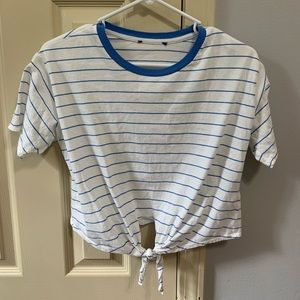 White Striped Crop Tee